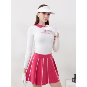 春秋季高爾夫網球長袖裙子女針織衫套裝女golf女裝修身彈力上衣女