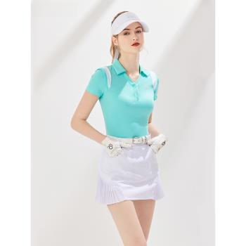 高爾夫女裝網球裙套裝女GOLF衣服短袖V領顯瘦運動上衣高腰百褶裙