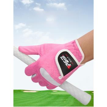 絨面超纖布高爾夫手套女士雙手便捷魔術貼golf glove防滑耐用新款