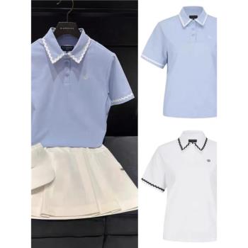 2024夏新款韓國代購高爾夫女裝花邊翻領短袖T恤時尚薄款上衣golf