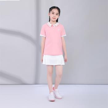 T258兒童高爾夫衣服女孩套裝時尚荷葉領GOLF球服短袖t恤運動短裙