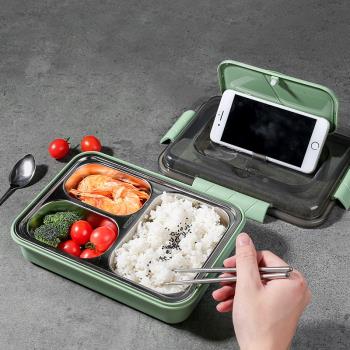 304不銹鋼學生飯盒日式分格便攜午餐盒成人方形帶餐具便當盒