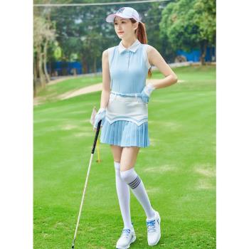 T302高爾夫服裝女套裝2023高爾夫女裝golf球衣服夏上衣韓版百褶裙