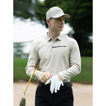 PGA高爾夫服裝男2023新款秋冬運動polo衫翻領長袖磨毛絨保暖上衣