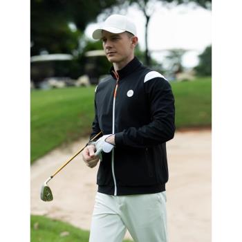 PGA 高爾夫服裝 男士秋冬外套 拉鏈立領 拼色設計 防風舒適保暖