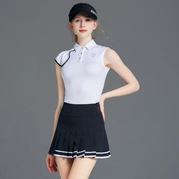 SG高爾夫服裝女套裝冰絲無袖上衣T恤Golf女裝運動半身裙百褶裙子