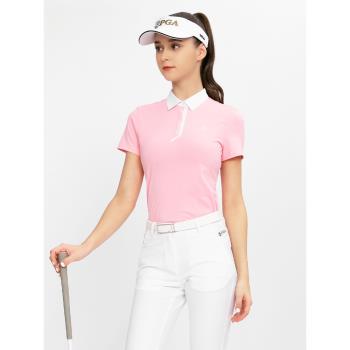 PGA新款高爾夫女裝經典款高爾夫衣服短袖速乾透氣上衣運動POLO衫