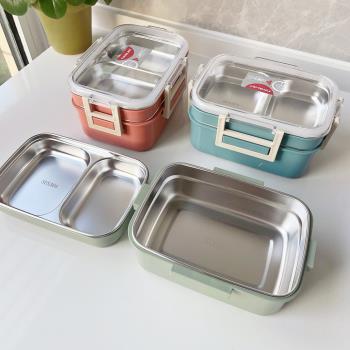 新款韓式304抗菌不銹鋼飯盒雙層午餐盒學生便當盒高顏值保溫分格