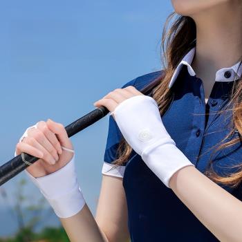 夏季新款高爾夫冰絲防曬手套女戶外運動冰感半指手套薄款透氣韓版