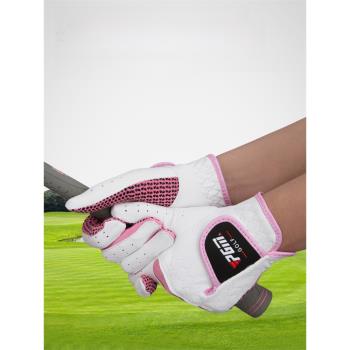 進口羊皮高爾夫球手套女全真皮golf手指套pgm新款gloves防滑透氣