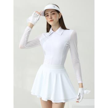 夏季高爾夫女裝長袖冰絲短裙網球套裝修身顯瘦彈力運動golf服裝女