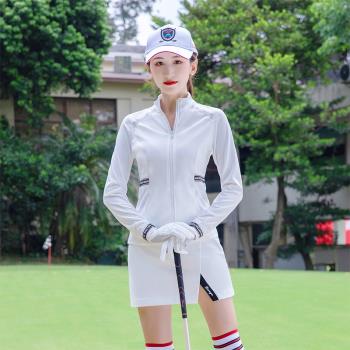 韓版高爾夫女套裝運動外套風衣golf服裝速干春秋白色夾克包臀短裙