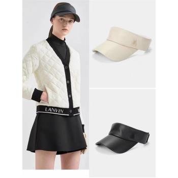 23新款韓國原單高爾夫球帽女PU皮革彈力伸縮帶golf無頂帽簡約時尚