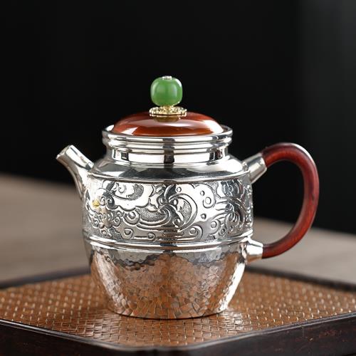 世器銀壺 純銀999泡茶銀壺純手工一張打茶道家用小銀壺銀茶具
