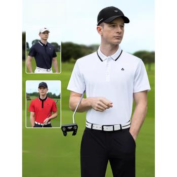 PGM 高爾夫男士短袖T恤夏季運動服裝涼爽透氣polo衫拼色羅紋衣領