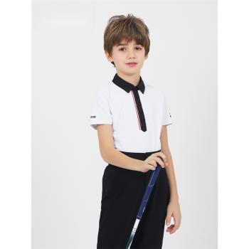 PGM新款兒童高爾夫衣服2023男童高爾夫服裝短袖青少年運動POLO衫