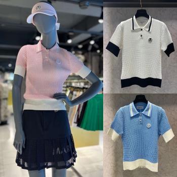 23原單韓國高爾夫服裝女士冰絲針織短袖薄款golf百搭修身翻領上衣