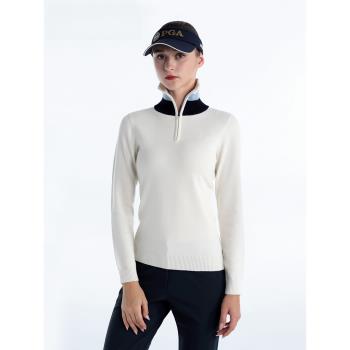 PGA高爾夫服裝女羊毛衣GOLF女裝針織保曖外套時尚立領半拉鏈長袖