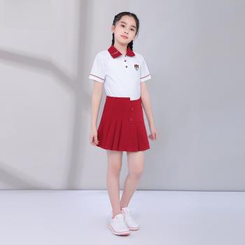 T256兒童高爾夫衣服夏套裝女童青少年運動上衣短袖POLO衫百褶短裙