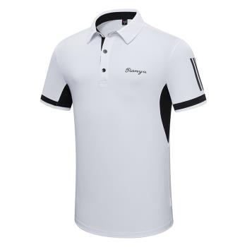 高爾夫男士短袖T恤速干美式翻領polo衫高爾夫男彈力裝新品黑白色