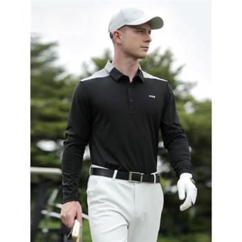 新款高爾夫長袖T恤男翻領運動上衣秋冬golf服裝男加厚保暖polo衫