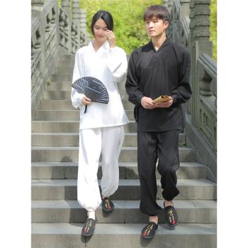 武當道袍傳統斜襟太極服道士服春夏男女打坐禪修居士練功服套裝古