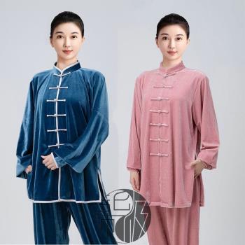 太極服女新款2023高階太極拳練功服男士秋冬季加厚金絲絨保暖服裝
