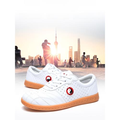 高端領武太極鞋男軟皮武術鞋牛筋底女功夫運動鞋真皮晨練鞋比賽鞋