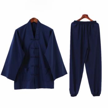 圣華圖道袍居士服道家道服盤扣短卦長褲單件套裝道士服短袖黑色藍