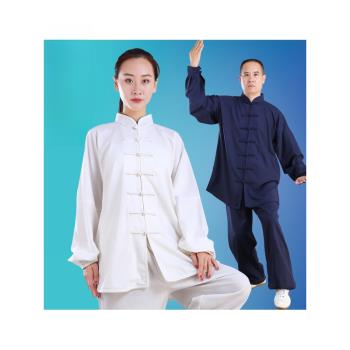 恆樹彈力棉麻太極服女春秋中國風功夫太極拳練功服男武術表演服裝