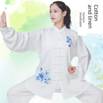 新款棉麻太極拳練功服長袖女式服裝薄款太極服棉綢夏季亞麻中國風