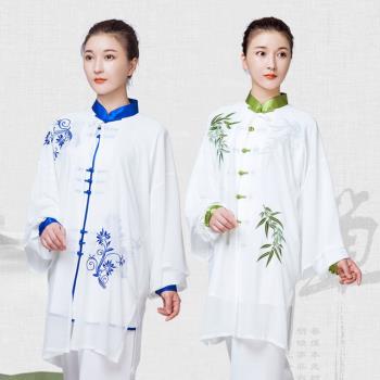 小和山太極服女夏季青花瓷刺繡練功武術表演比賽太極拳披紗中國風