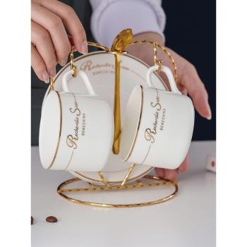 歐式咖啡杯陶瓷家用咖啡杯碟簡約描金水杯茶杯酒店高檔專用杯子