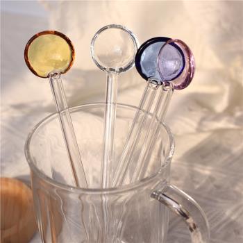玻璃勺子彩色透明咖啡勺牛奶攪拌棒長柄吸管網紅手工創意甜品勺子