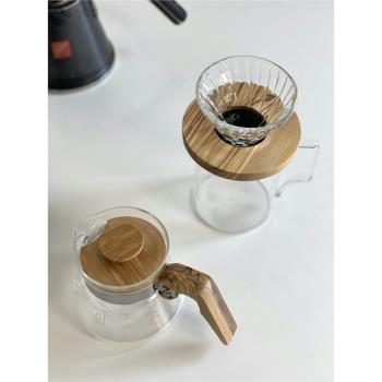日本HARIO橄欖木濾杯耐熱玻璃V60手沖咖啡滴濾式過濾杯分享壺套