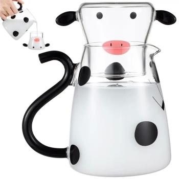 1 Set Cartoon Cow Glass Water Pitcher With Milk Cup Glass Pi