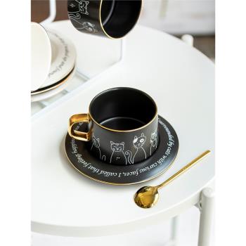 高顏值咖啡杯手繪描金小號高端陶瓷杯碟套裝高級感咖啡杯子帶勺子