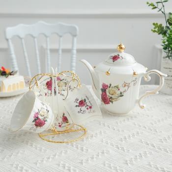 歐式田園風骨瓷咖啡杯碟小輕奢下午茶花茶杯咖啡茶壺