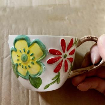 彩繪陶瓷咖啡杯創意手工復古歐式小精致家用 ins風牛奶早餐杯子
