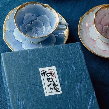 日本有田燒文山窯職人手工陶瓷手繪牡丹花咖啡杯杯碟金銀套裝