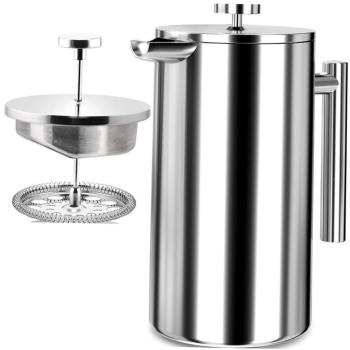 French Press Coffee Maker 304 Grade Stainless Steel Silver