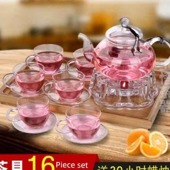 花茶壺套裝泡煮花茶水果茶壺杯玻璃茶具透明過濾家用耐熱蠟燭加熱