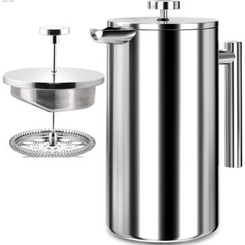 French Press Coffee Maker 304 Grade Stainless Steel Silver