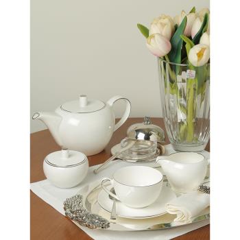 ABOUT鉑金骨瓷茶具咖啡壺咖啡杯碟純色簡約歐式輕奢時尚精致專用
