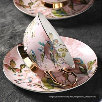 骨瓷純手工描金咖啡杯陶瓷 歐式創意商務休閑下午茶套裝配勺子