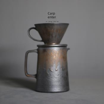 復古鎏金手沖咖啡壺套裝v60陶瓷咖啡過濾杯分享壺滴漏式咖啡器具