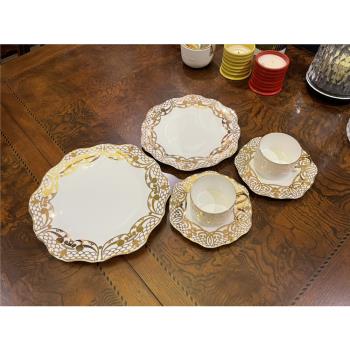 美國LOBJET里摩日瓷純手工描金蕾絲花邊餐具咖啡杯碟餐盤點心盤