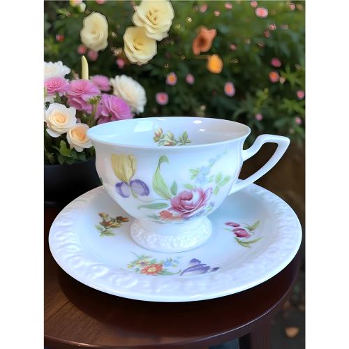 德國盧臣泰ROSENTHAL浮雕玫瑰花彩繪骨瓷咖啡杯高腳杯紅茶杯碟