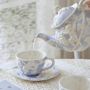 英式茶杯復古浮雕咖啡杯碟水壺套裝家用擺設歐式宮廷風下午茶餐具