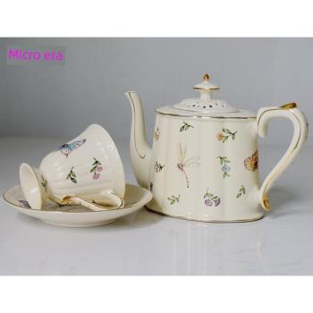外貿陶瓷咖啡壺咖啡杯碟套裝歐式宮廷輕奢復古精致蝴蝶下午茶茶具